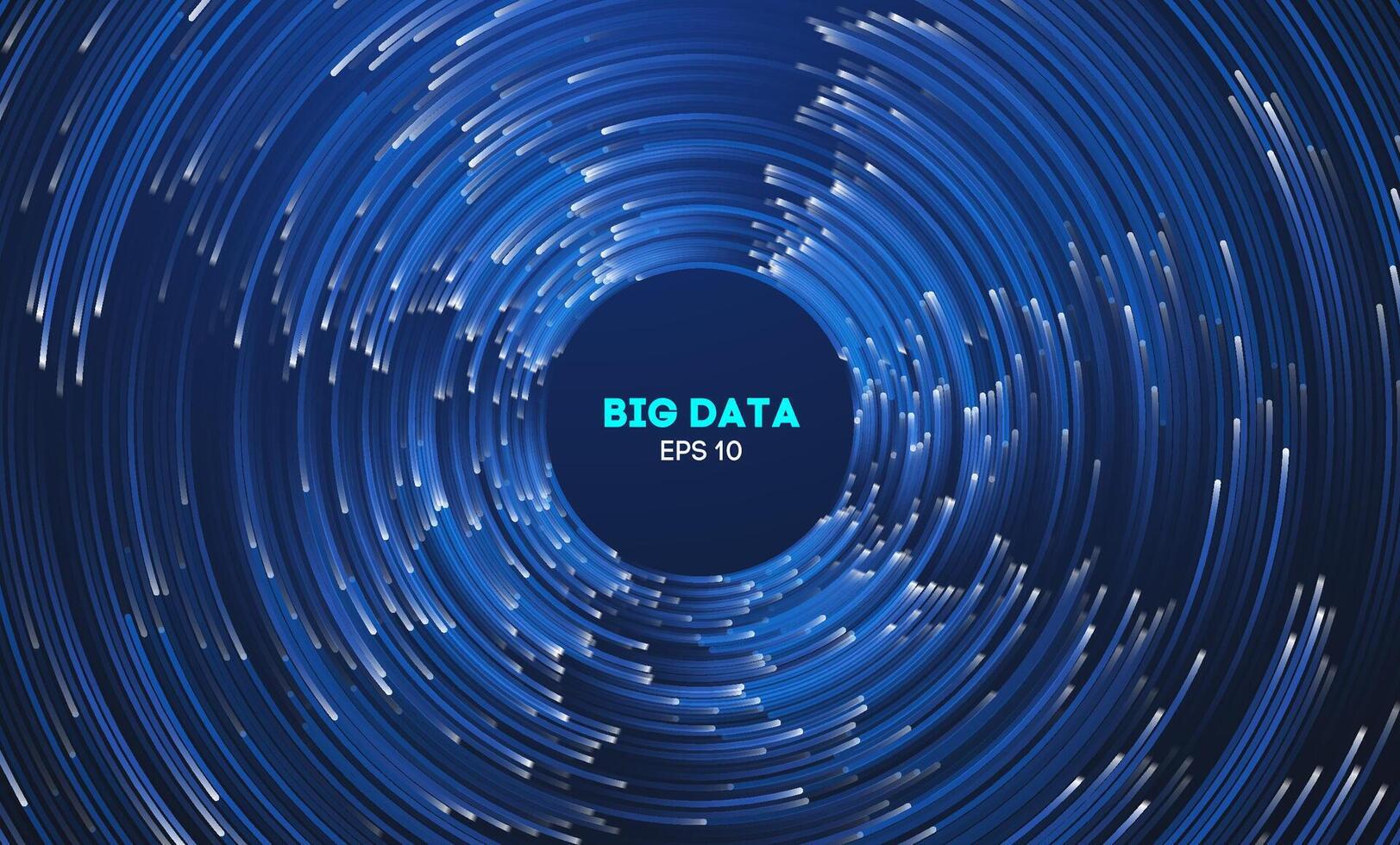kreisförmig Daten Strudel auf dunkel Blau Technologie Hintergrund. Hurrikan Wirbel konzentrisch Linien vektor