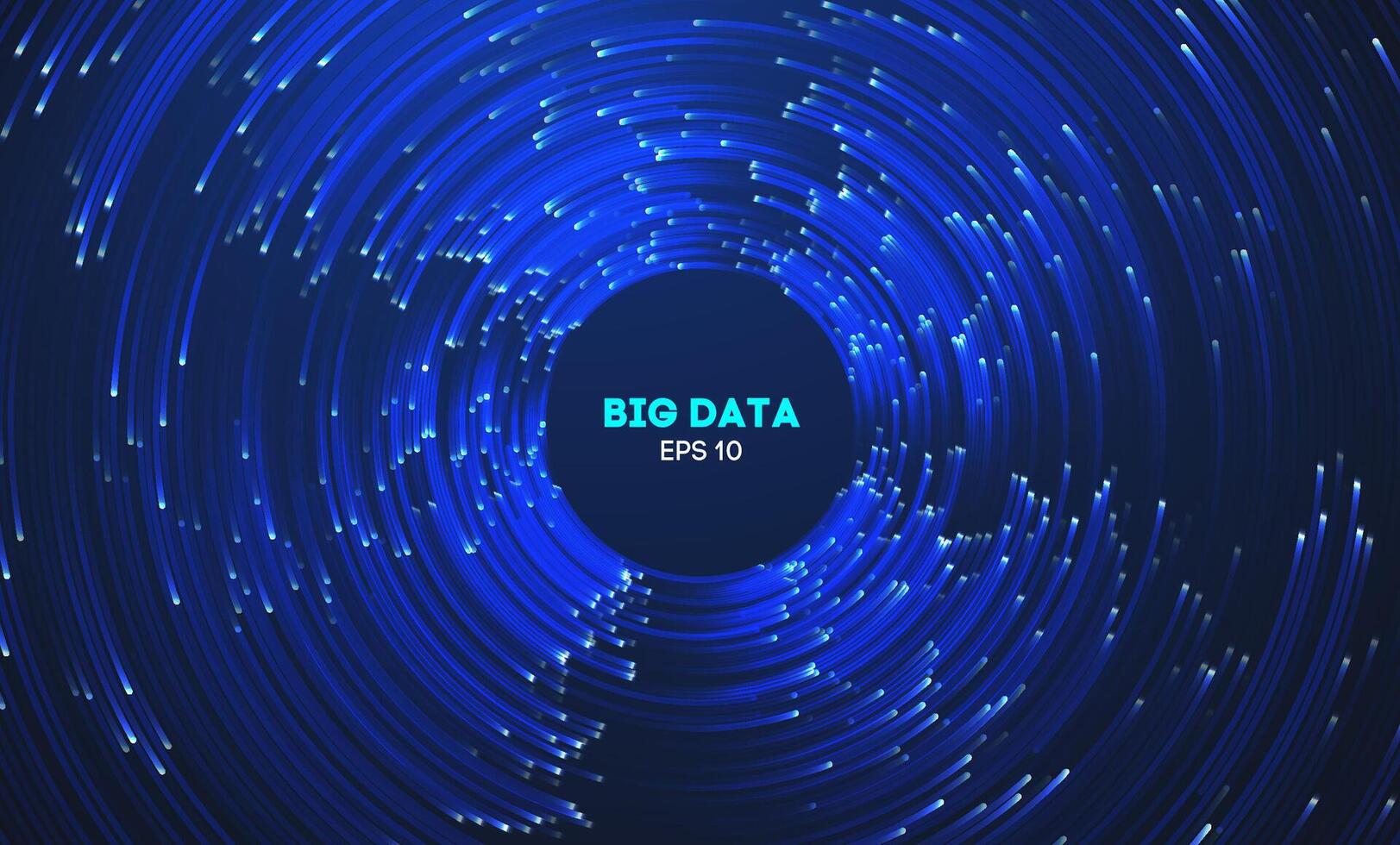 kreisförmig Daten Strudel auf dunkel Blau Technologie Hintergrund. Hurrikan Wirbel konzentrisch Linien vektor