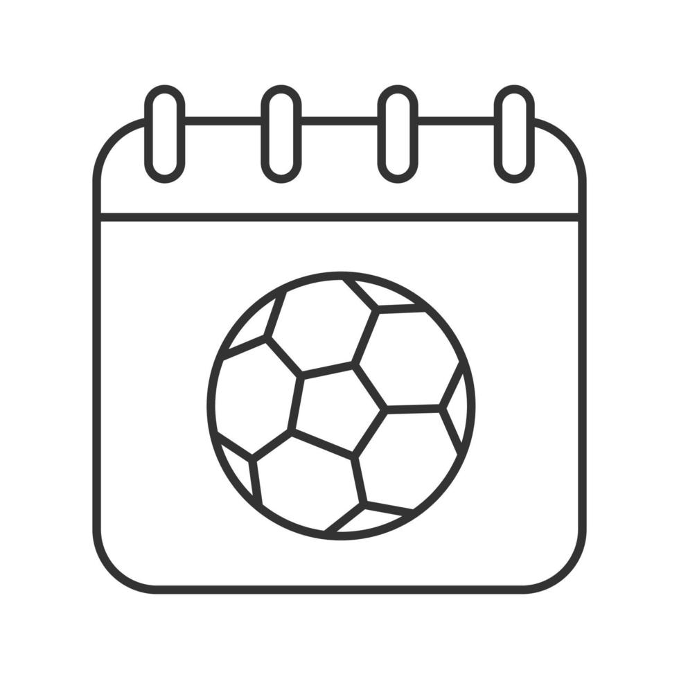 fotbollsmästerskap datum linjär ikon. tunn linje illustration. kalendersida med fotboll boll kontur symbol. vektor isolerade konturritning