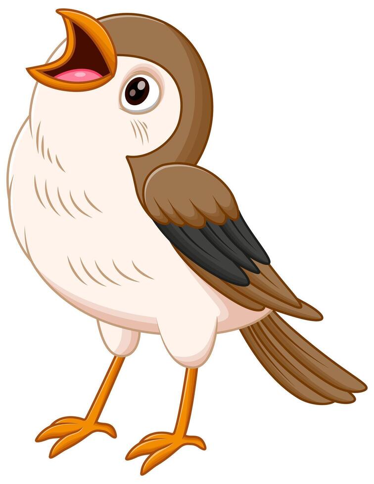 söt brun fågel tecknad serie sång vektor illustration. djur- utbildning ikon begrepp
