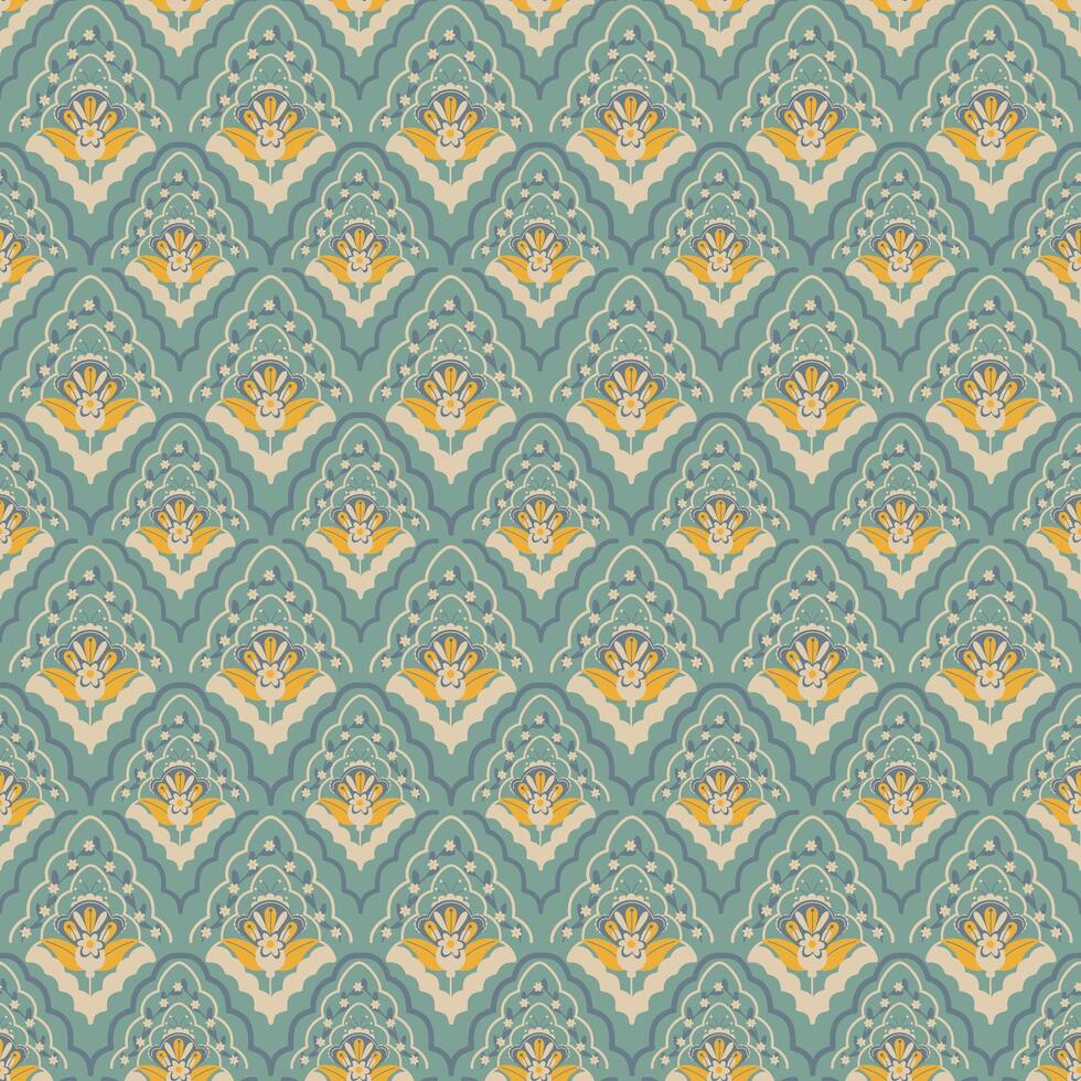 nahtlos Muster mit Blau und Gelb Blumen- Ornament Vektor Illustration