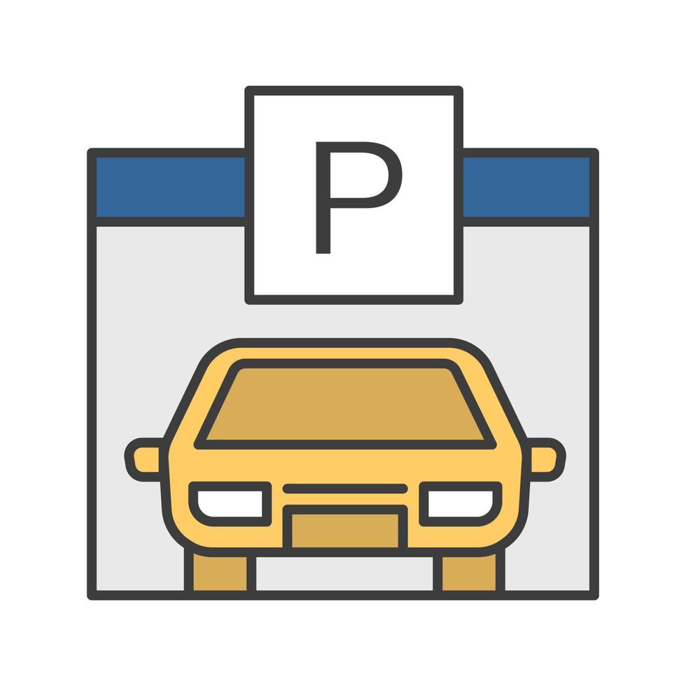 Parkplatz, Parkplatz, Auto-Schuppen-Farbsymbol. Autogarage mit p-Zeichen. isolierte Vektorillustration vektor