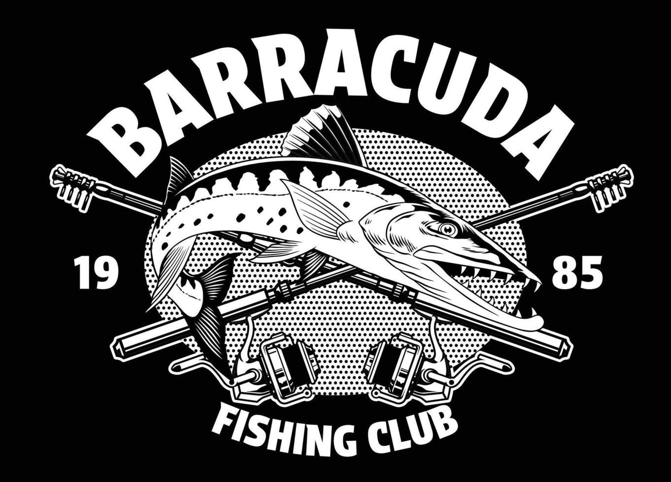 t-shirt design av barracuda fiske i årgång stil vektor