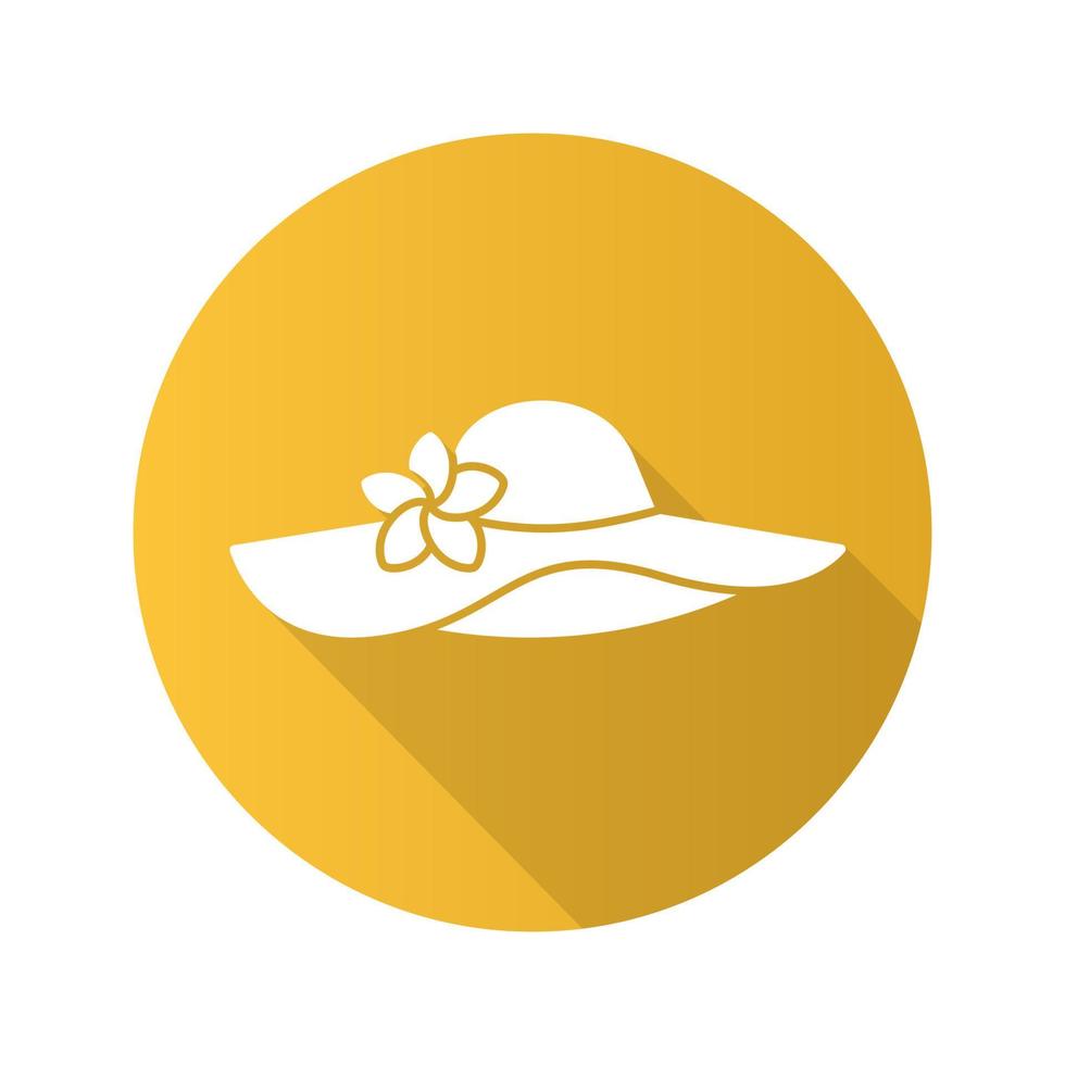 Damen Strandhut mit Blume. flaches Design lange Schatten Glyphe Symbol. Vektor-Silhouette-Abbildung vektor