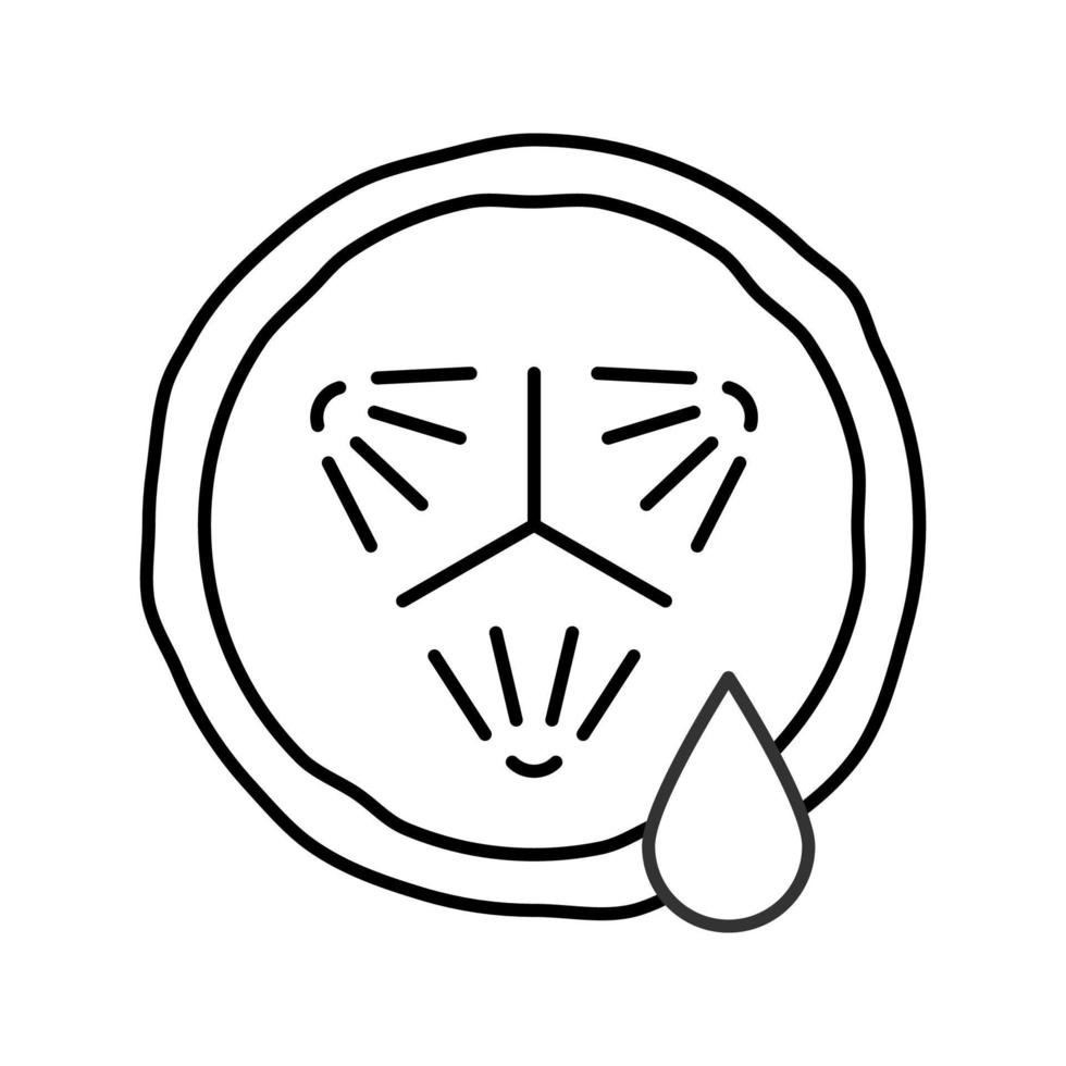 gurka skiva med juice linjär ikon. spa. tunn linje illustration. gurka ansiktsmask kontur symbol. vektor isolerade konturritning