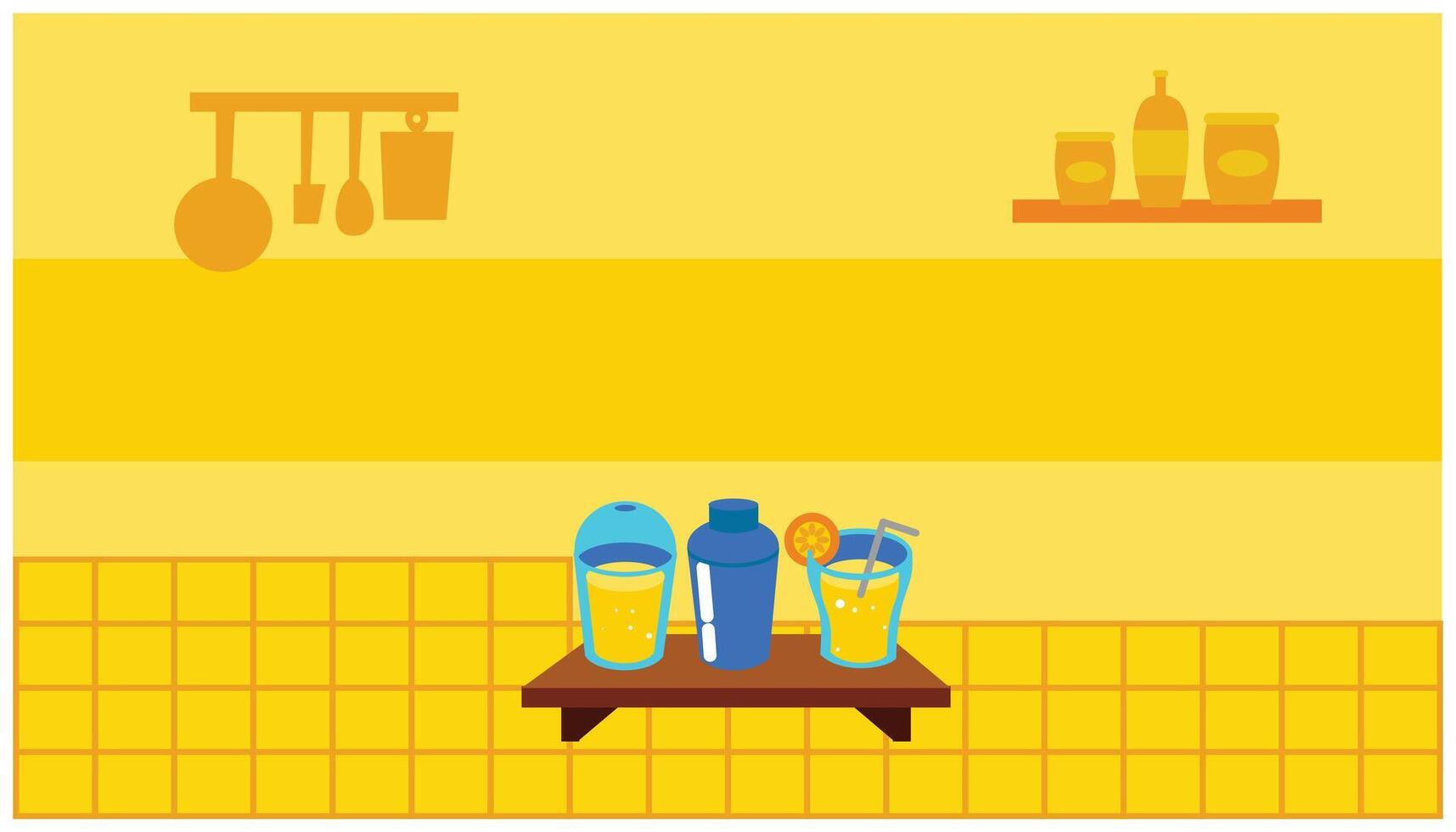Illustration von ein Bar Zähler mit Getränke im eben Design Stil. Ressourcen Grafik Hintergrund Element Design. Vektor Illustration mit ein Küche Dekoration Thema