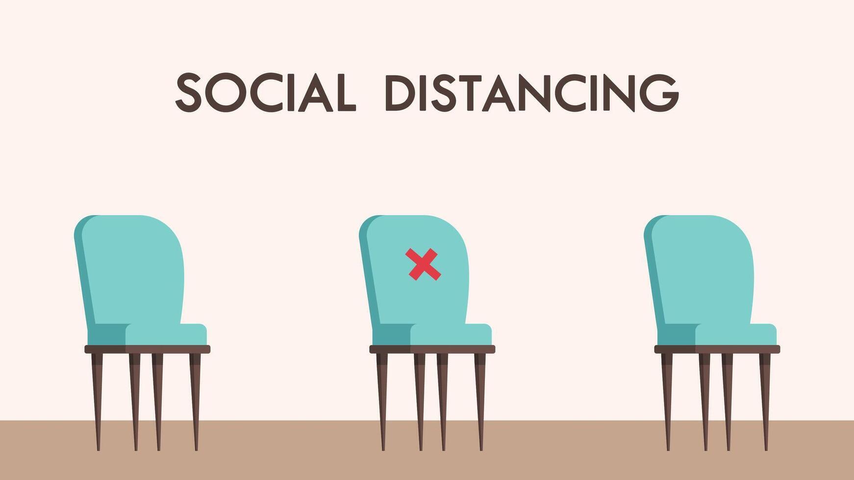 Sozial Distanzierung. Stühle auf Weiß Hintergrund. Sozial Distanzierung. Poster Design. vektor