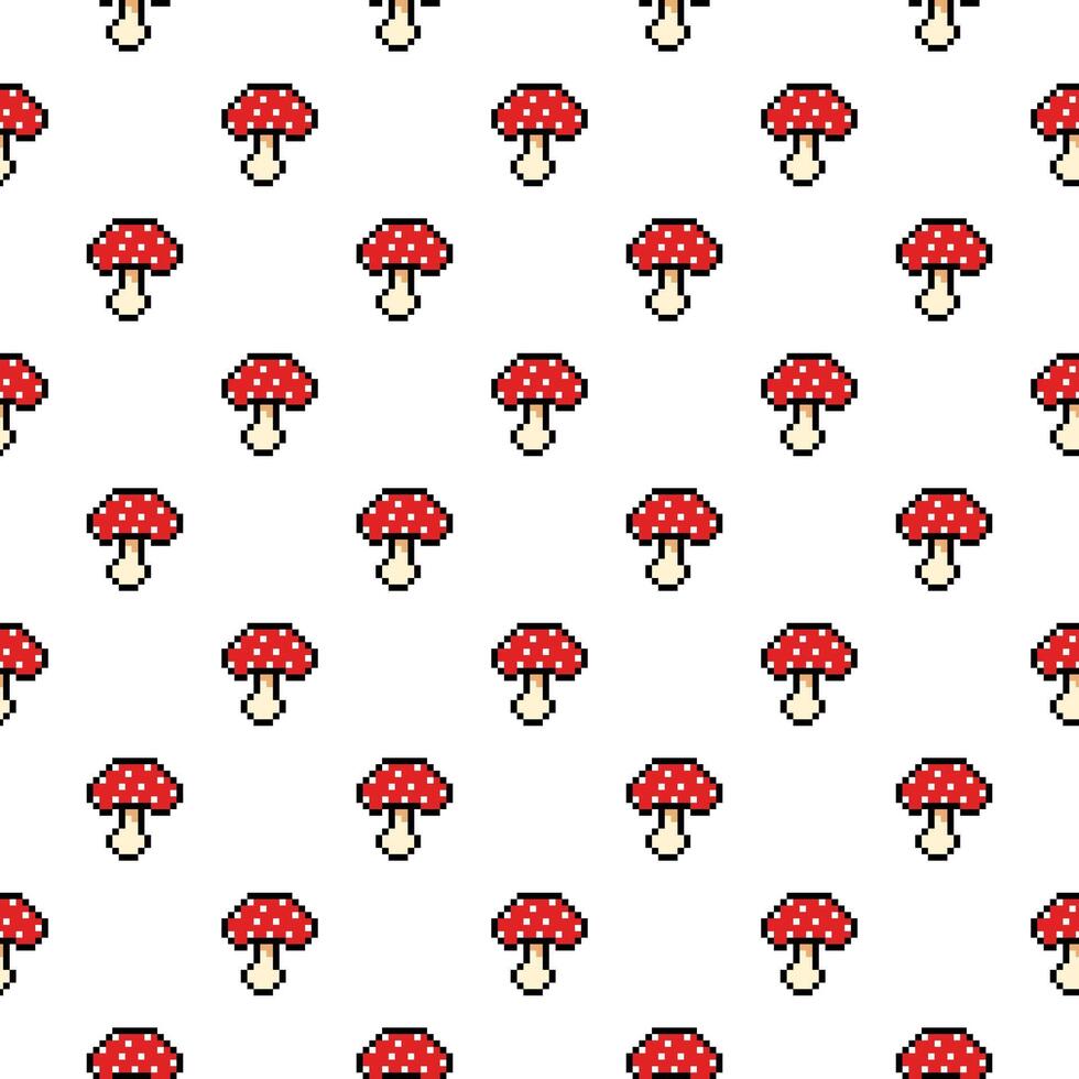 Pixel Amanita Muscaria nahtlos Muster Vektor Illustration