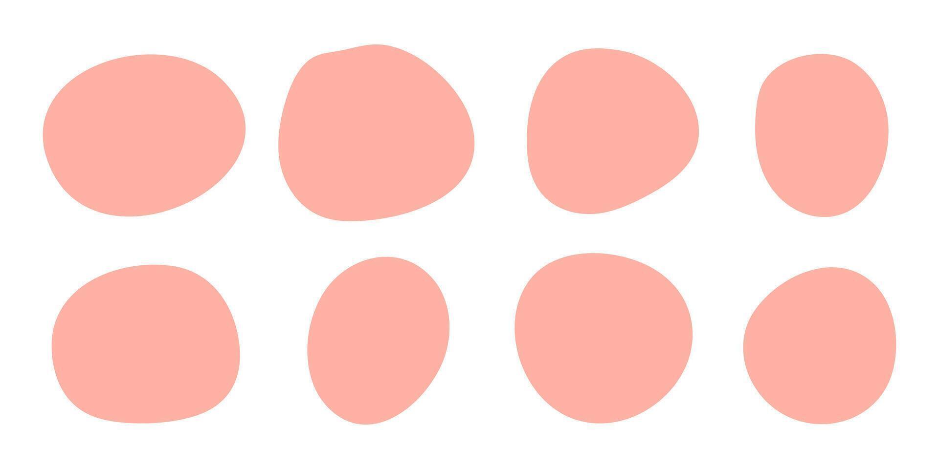 uppsättning av abstrakt formad klistermärken för unik modern mönster. 8 abstrakt strömmande former på vit bakgrund. rosa klistermärken för tillsats text, skapande mönster, design och utskrift. vektor