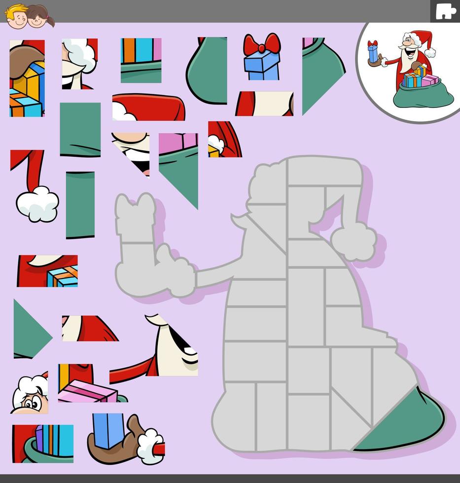 Puzzle-Spiel mit Weihnachtsmann-Zeichentrickfigur mit Geschenken vektor