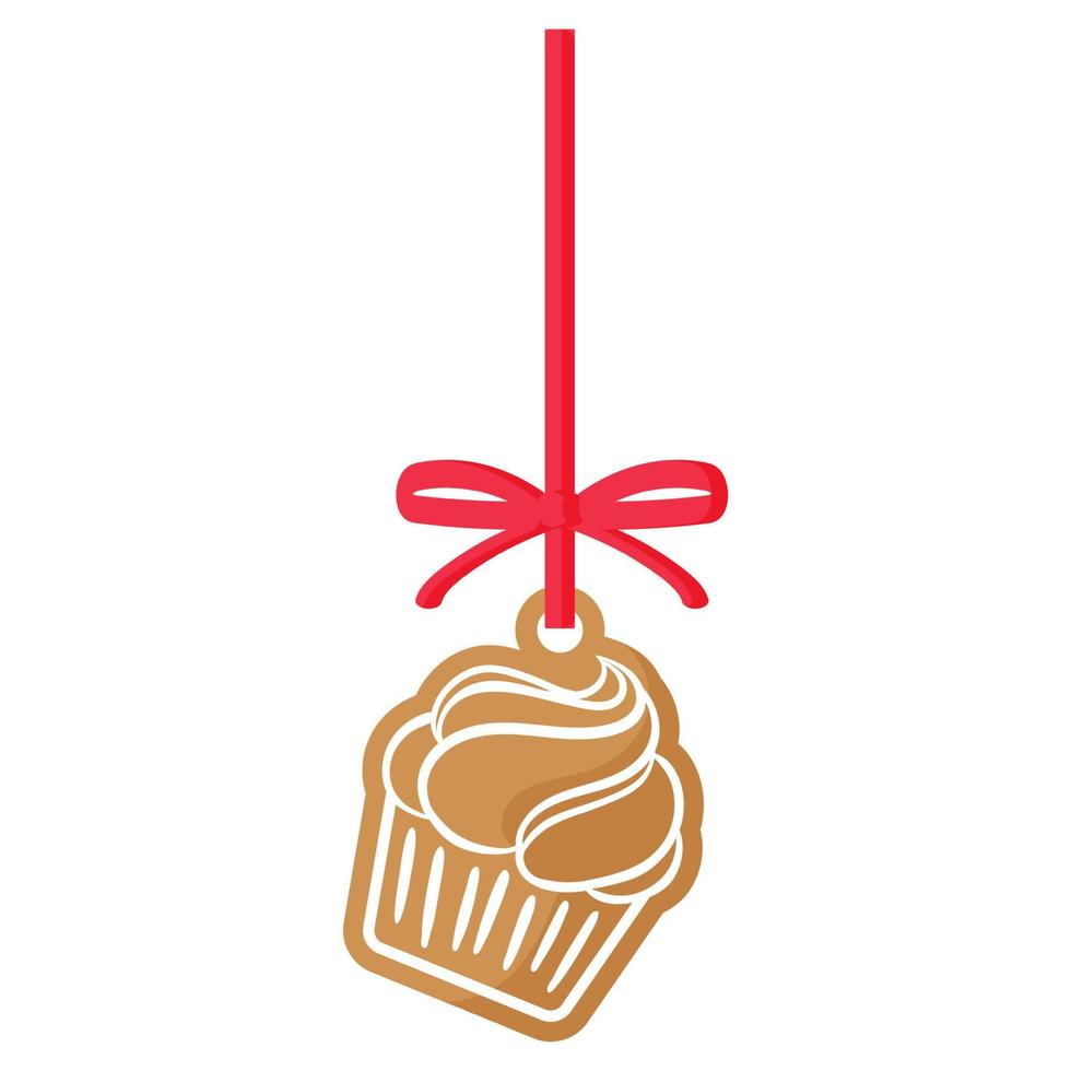 jul festlig cupcake pepparkaka kaka täckt av vit glasyr med rött band. vektor