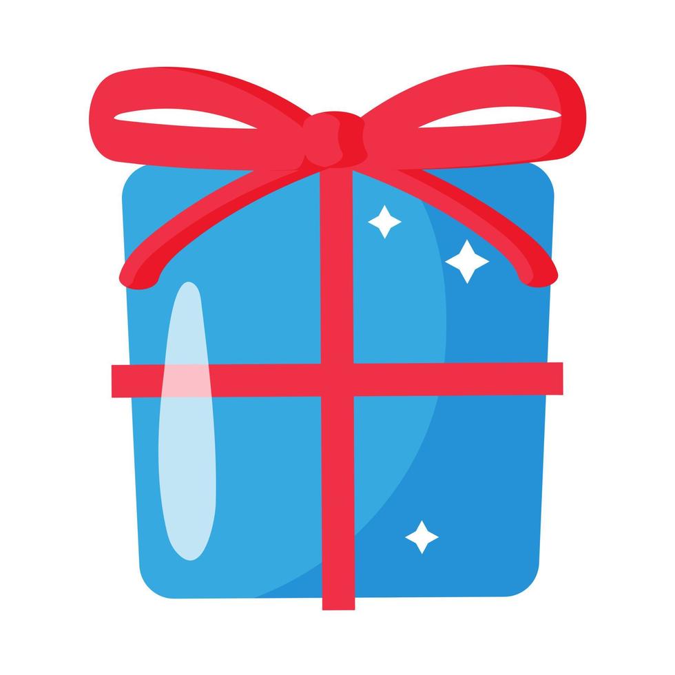 Weihnachtskarikatur festliche blaue Geschenkbox mit Schleife. vektor