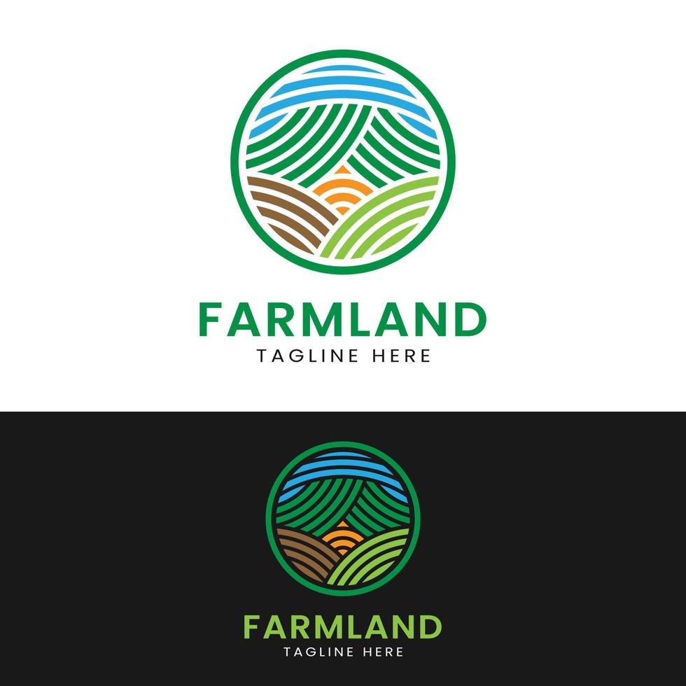 abstrakte geometrische Ackerland ländliche Landschaft Logo-Design-Vorlage vektor