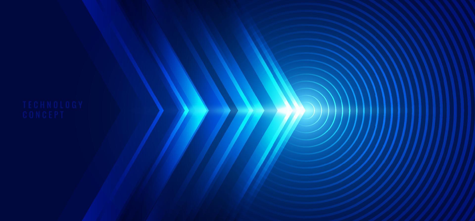 abstrakt teknik koncept blå pilar med cirklar linjer och ljuseffekt bakgrund vektor
