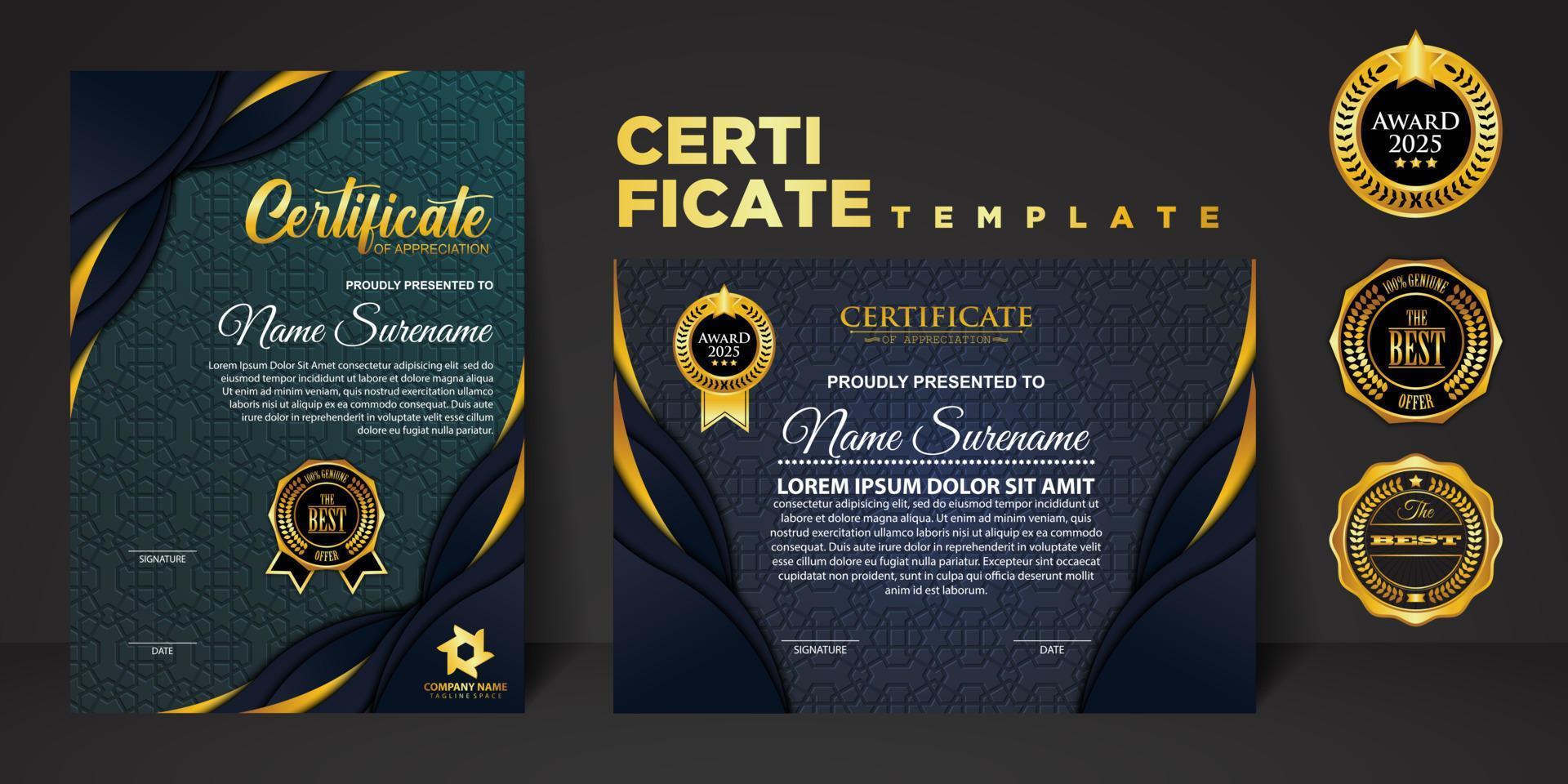 moderne Zertifikatsvorlage in Abstufung und Goldfarben, Luxus und modernem Stil und Vektorgrafik im Award-Stil. vektor