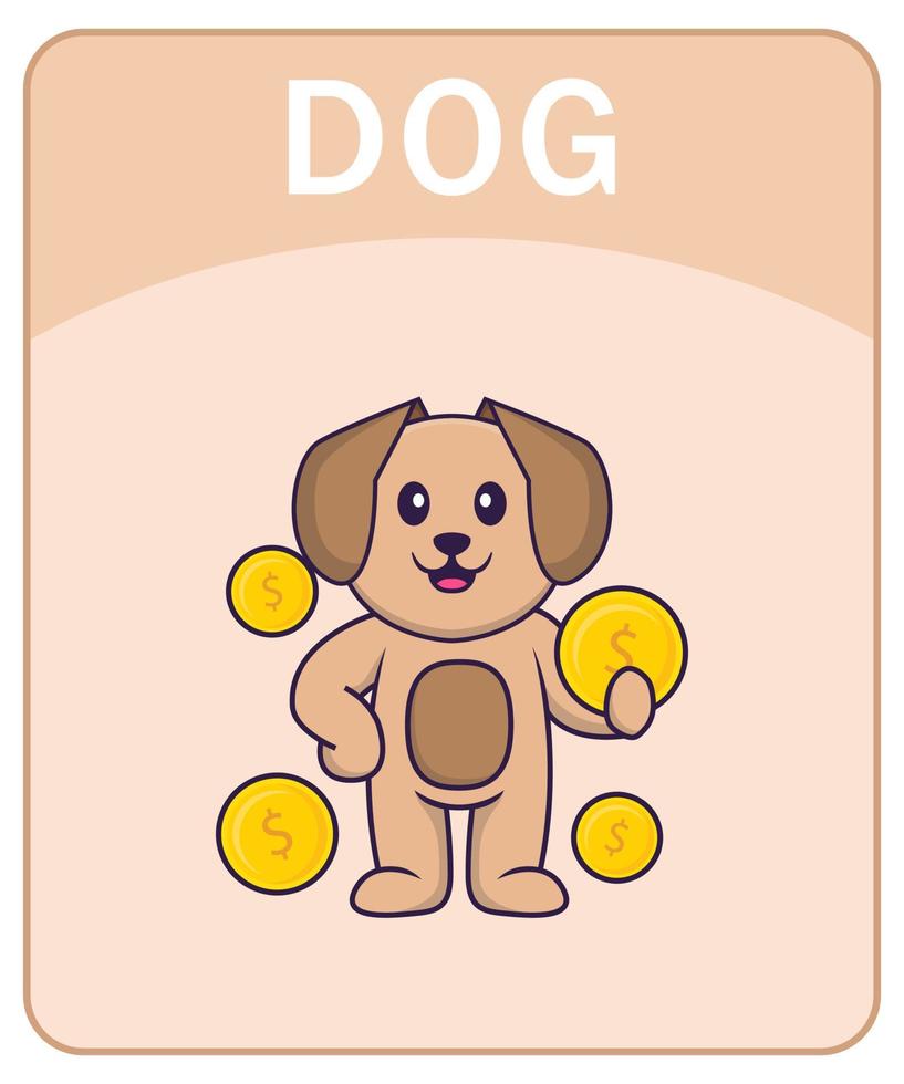 Alphabet-Karteikarte mit niedlicher Hunde-Cartoon-Figur. vektor