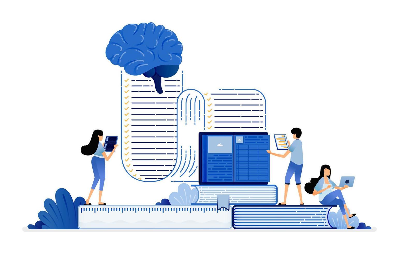 illustration av artificiell intelligens och maskininlärningsteknik för att hjälpa framtida utbildning och lärande vektordesign för målsida webbsida mobilappar affisch flyer ui ux vektor