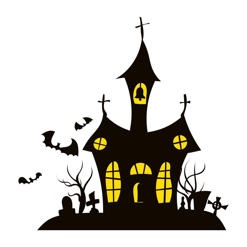 kyrka och kyrkogård halloween. illustration platt vektor