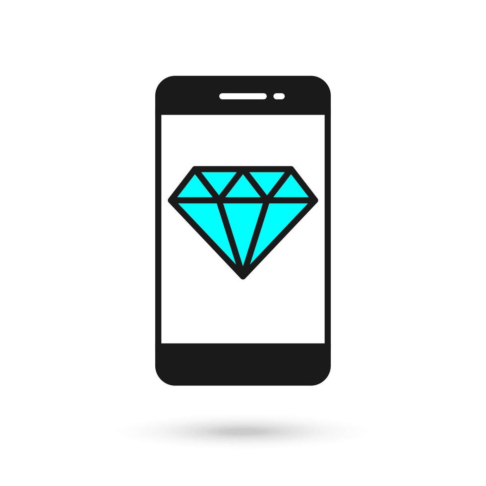 Handy-flaches Design-Symbol mit blauem Diamant-Edelstein-Zeichen. vektor