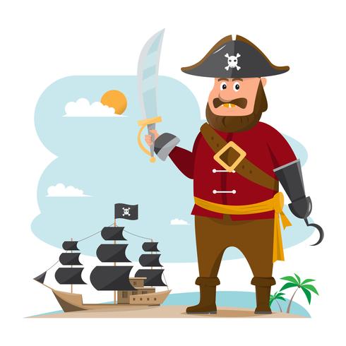 Cartoon-Vektor-Illustration Piratenabenteuer mit altem Schiff vektor