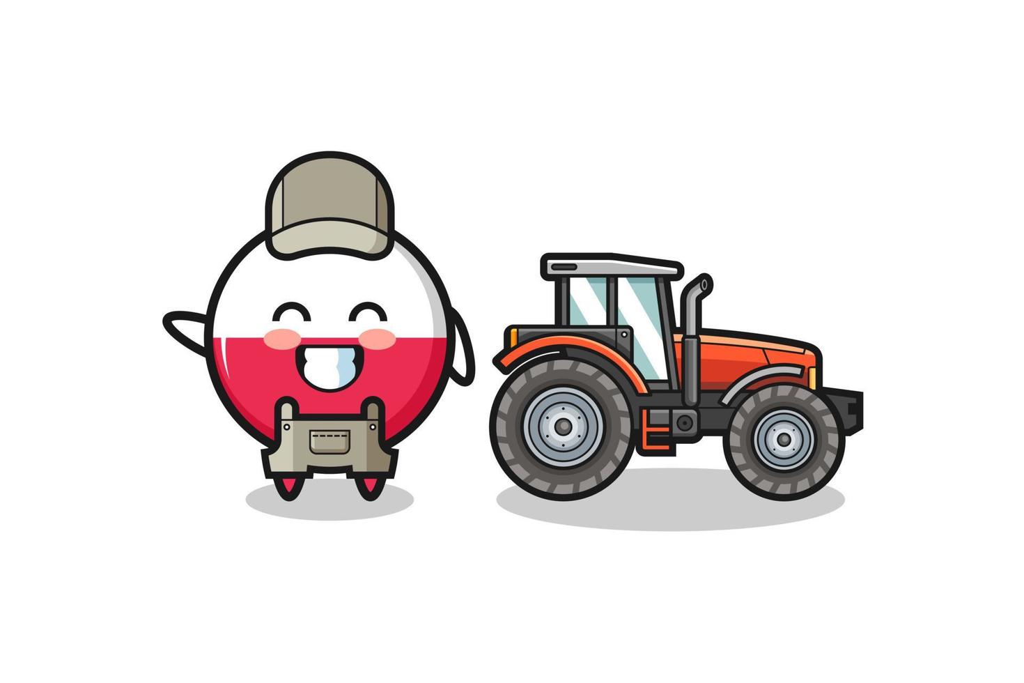 den polska flaggan bondmaskot står bredvid en traktor vektor