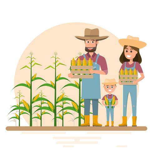 glückliche Landwirtfamilie Zeichentrickfigur vektor