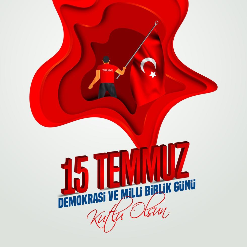 vektor illustration. turkisk semester. översättning från turkiska, demokrati- och nationell enhetsdag för Turkiet, veteraner och martyrer den 15 juli. med semester