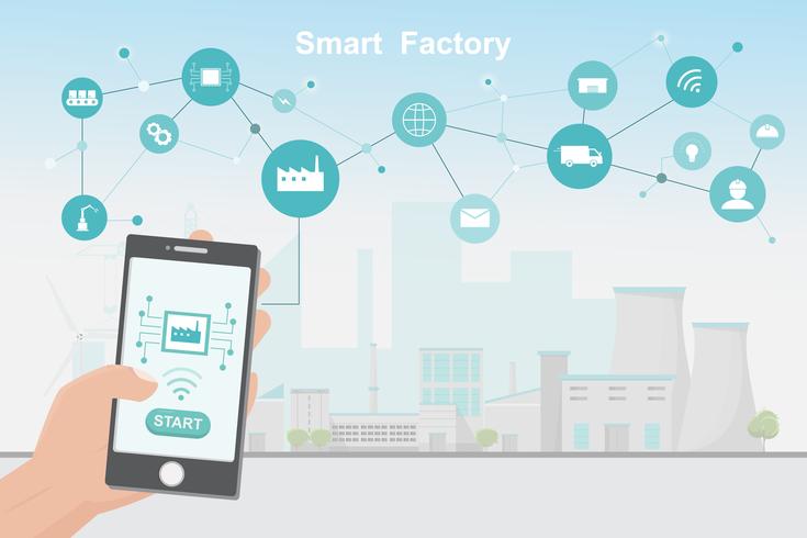 Moderne Fabrik 4.0, intelligente automatisierte Fertigung vom Smartphone vektor