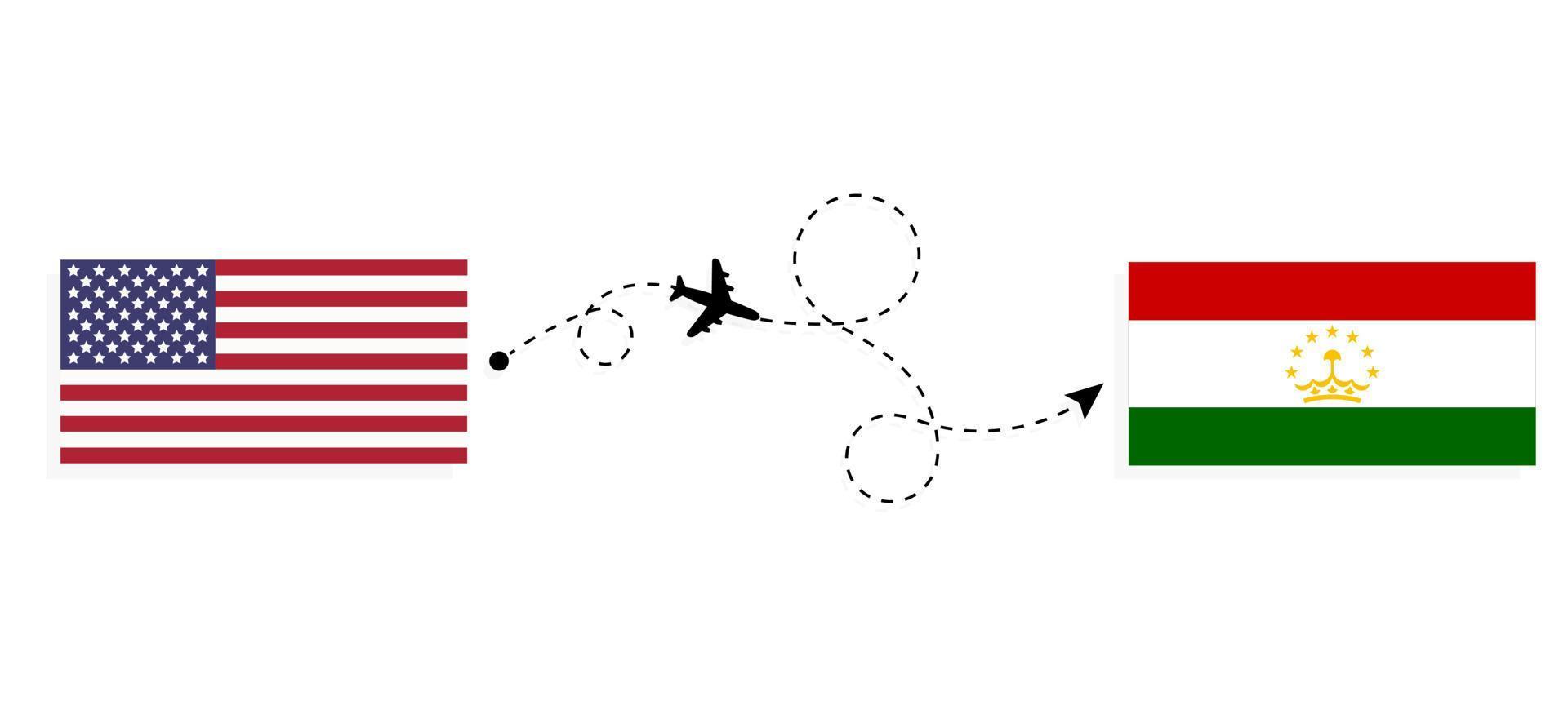 Flug und Reise von den USA nach Tadschikistan mit dem Reisekonzept für Passagierflugzeuge vektor