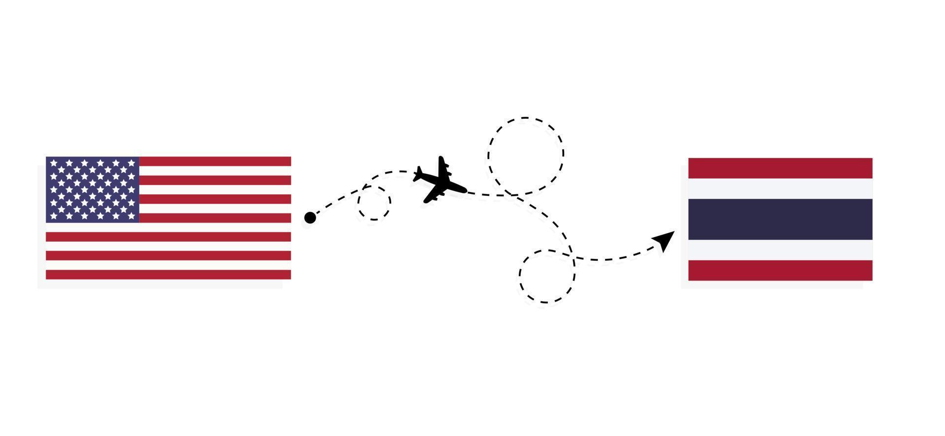 Flug und Reise von den USA nach Thailand mit dem Reisekonzept für Passagierflugzeuge vektor