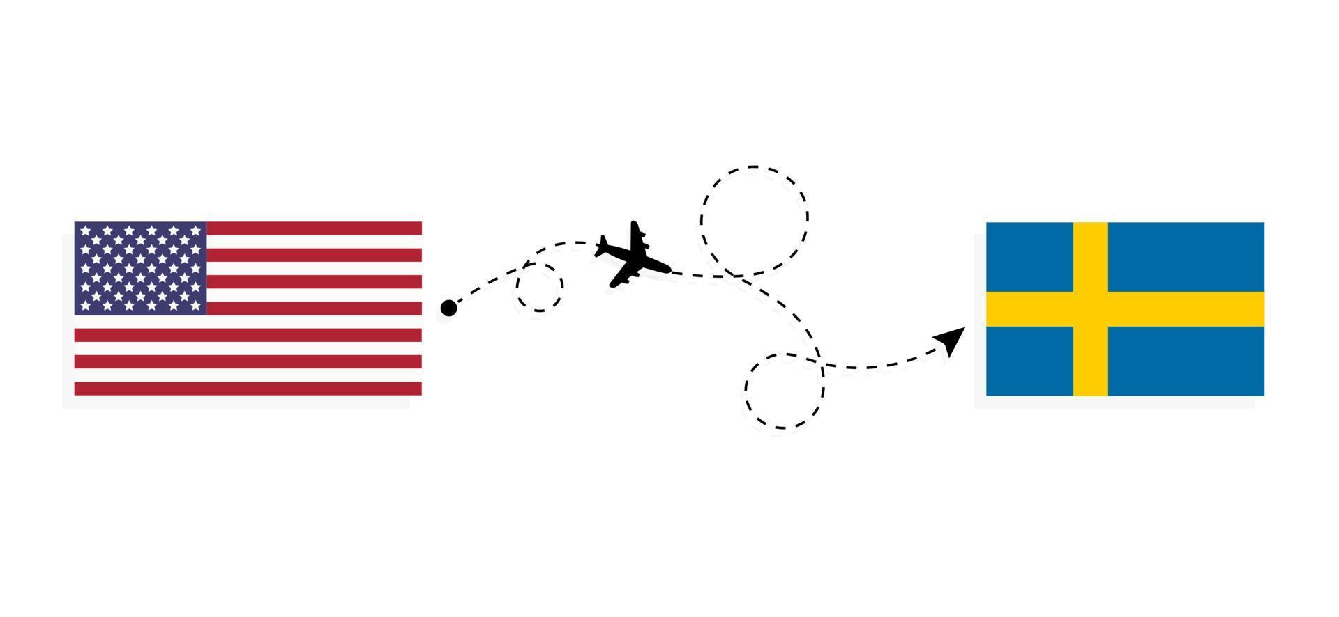 Flug und Reise von den USA nach Schweden mit dem Reisekonzept für Passagierflugzeuge vektor