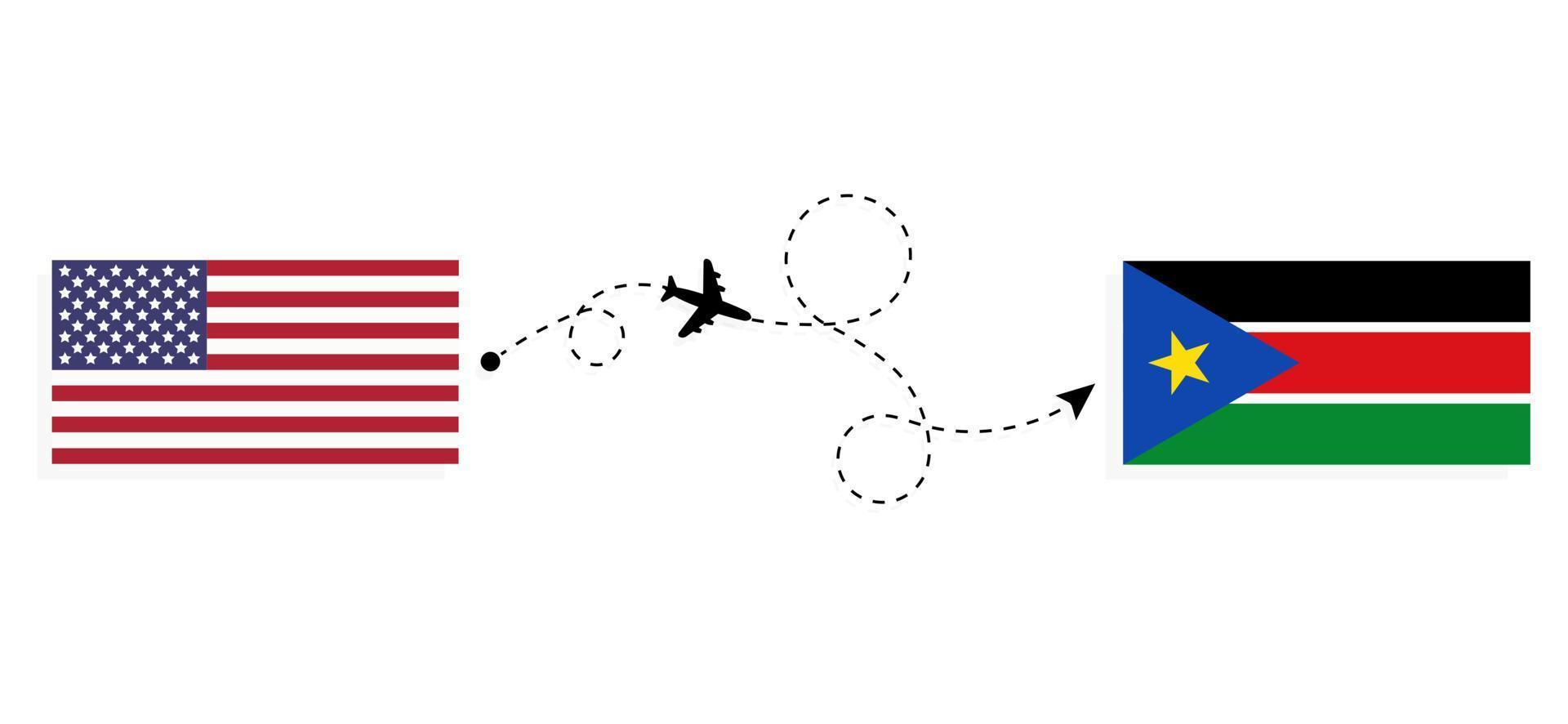 Flug und Reise von den USA in den Südsudan mit dem Reisekonzept des Passagierflugzeugs vektor