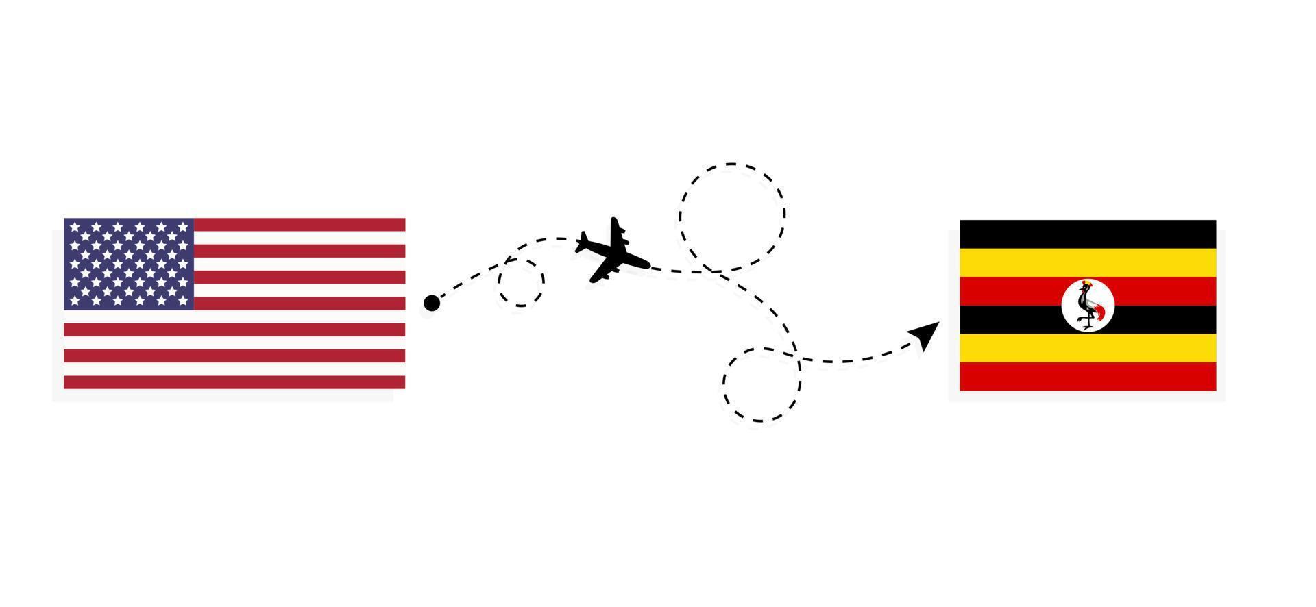 Flug und Reise von den USA nach Uganda mit dem Reisekonzept für Passagierflugzeuge vektor