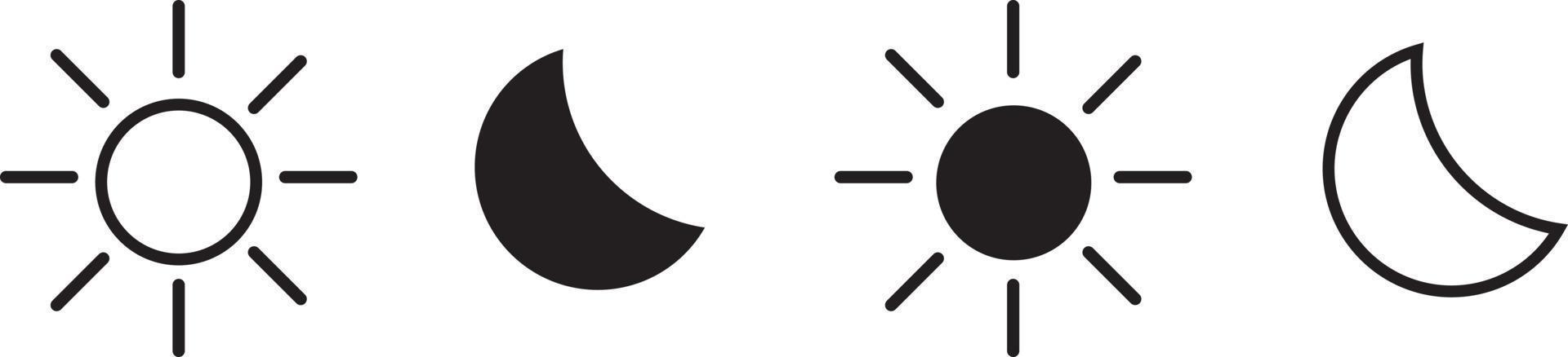 Hell- und Dunkelmodus-Tasten-Vektor-Set. isolierte helle, dunkle, runde Ikonen des Nachtmodus auf weißem Hintergrund. UI-Design für Website oder App. Farbversion Schaltersymbole. flache Abbildung vektor