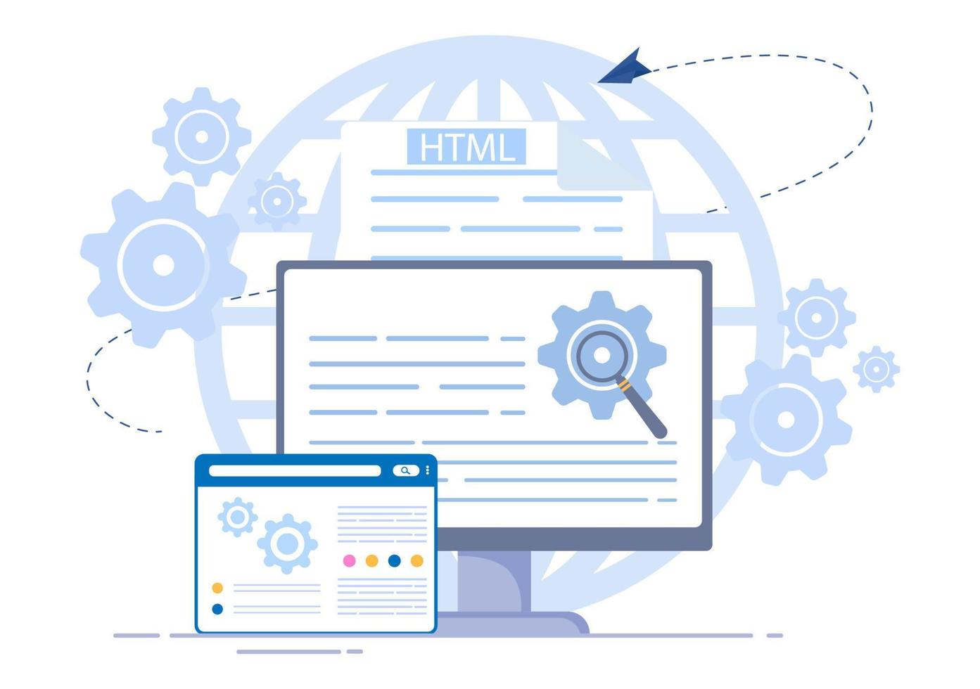 Softwareentwicklung und Programmiercode auf Computervektorillustration für Technologie, Ingenieurteam, Codierung, Marketingmaterial, Geschäft und Präsentation vektor