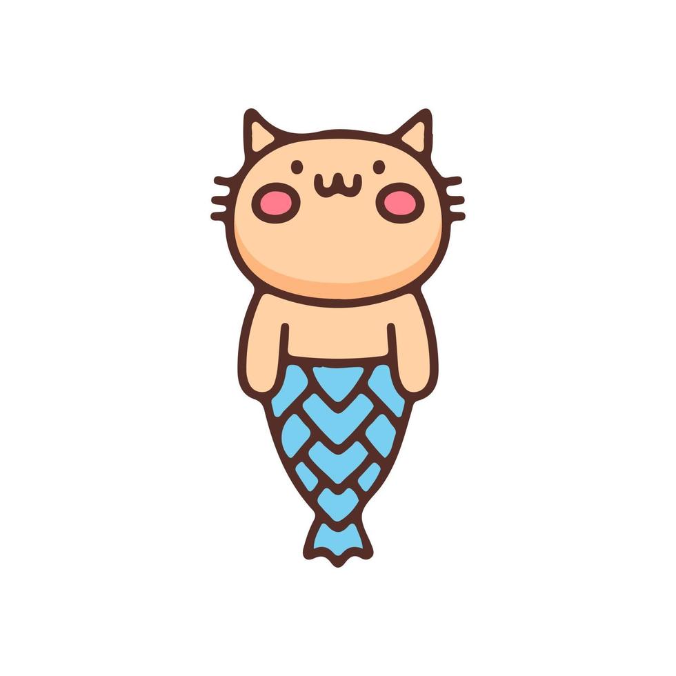 maskot tecknad katt sjöjungfru. illustration för t-shirt, affisch, logotyp, klistermärke eller klädesplagg. vektor