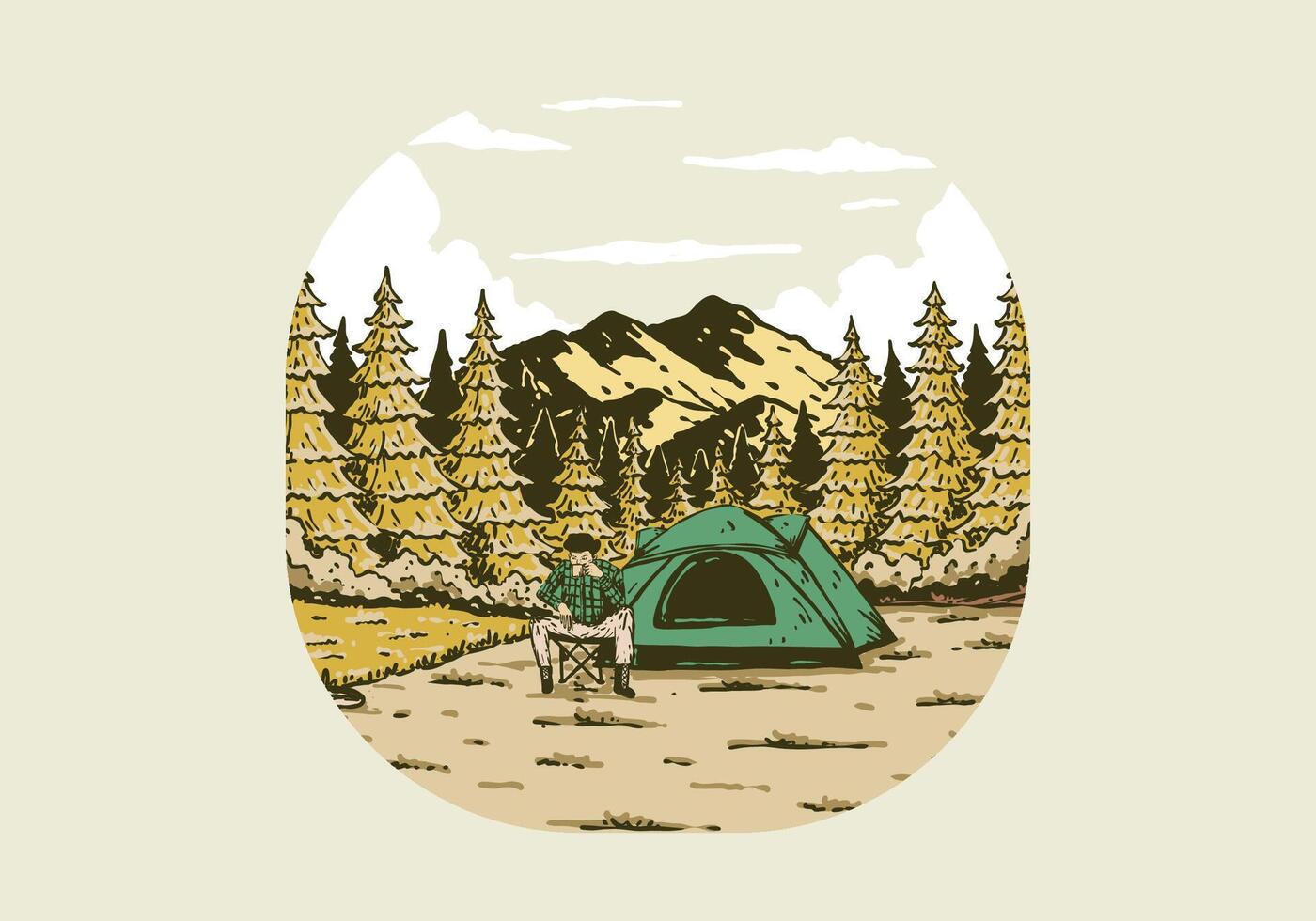 camping i natur. årgång utomhus- illustration design vektor