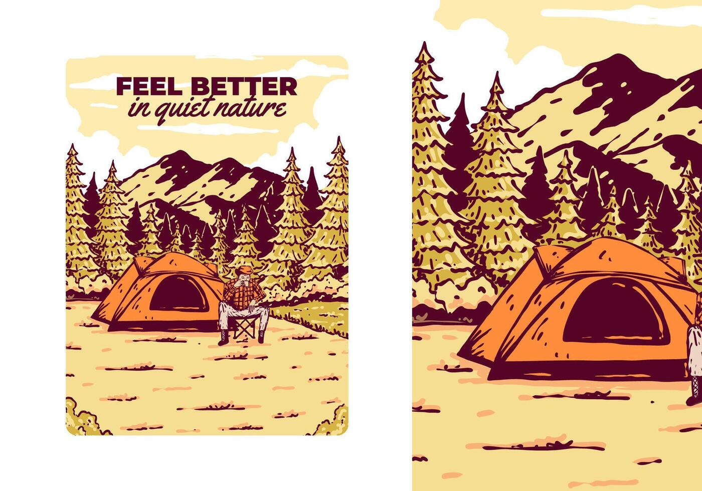 Camping im Natur. Jahrgang draussen Illustration Design vektor