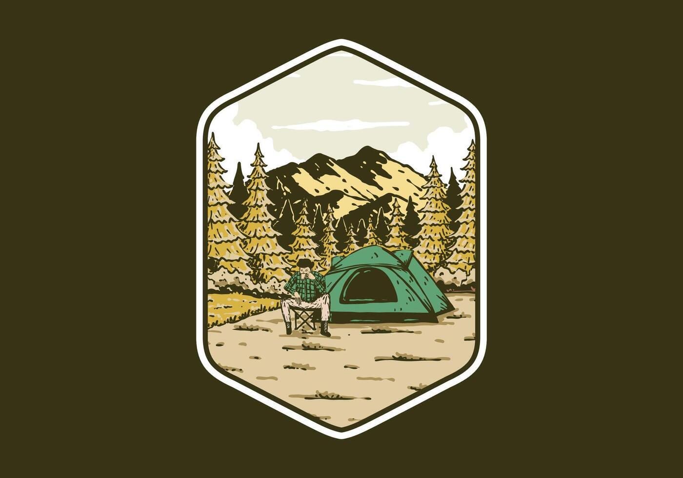 camping i natur. årgång utomhus- illustration design vektor