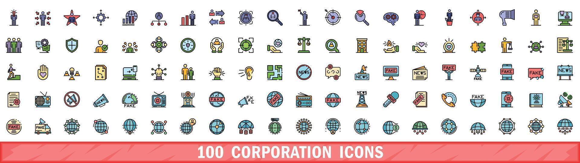 100 företag ikoner uppsättning, Färg linje stil vektor