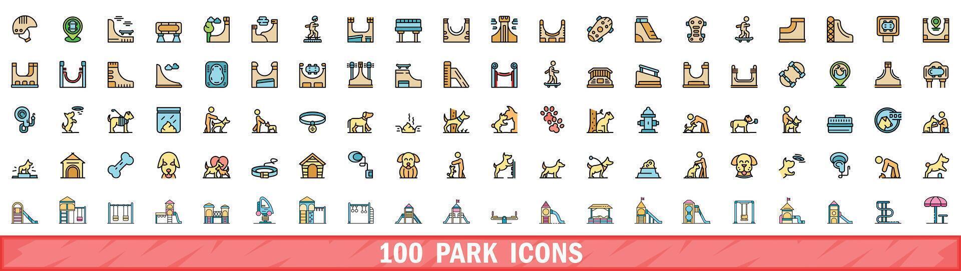 100 Park Symbole Satz, Farbe Linie Stil vektor