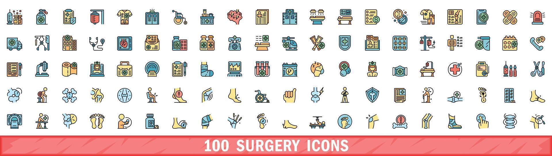 100 Chirurgie Symbole Satz, Farbe Linie Stil vektor