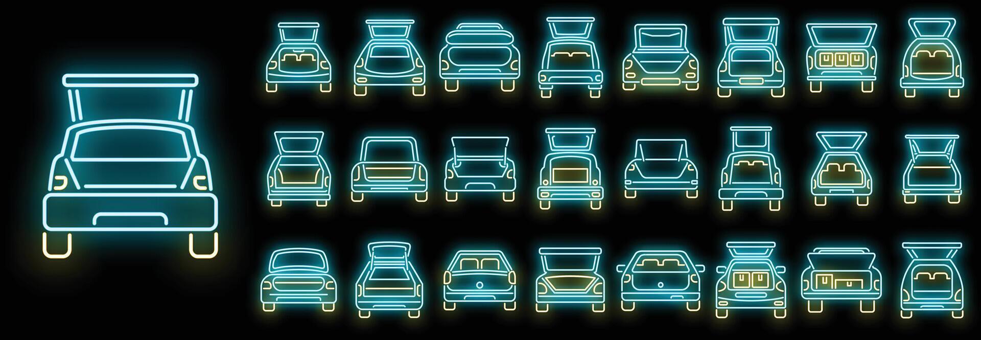 bagageutrymme bil ikoner som vektor neon