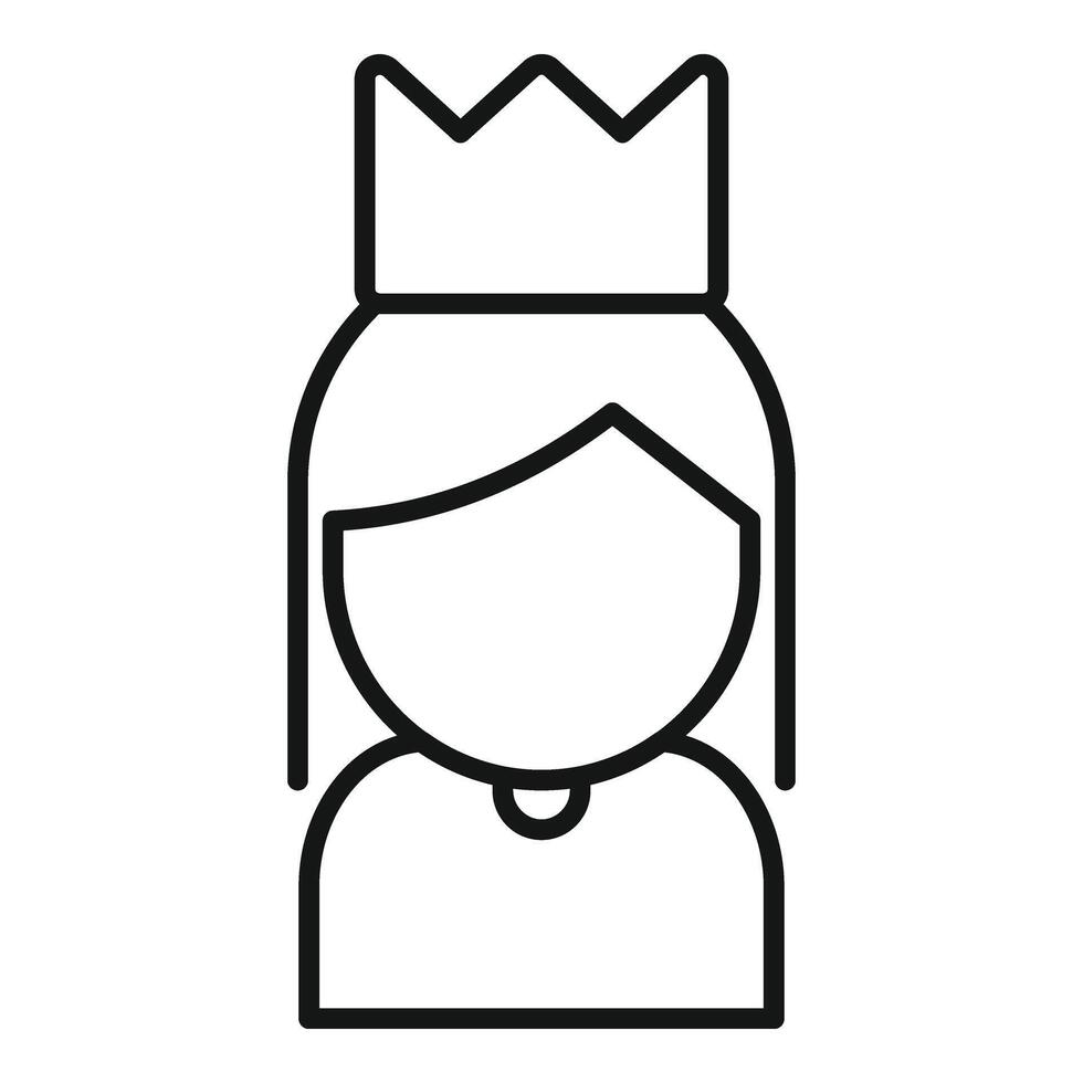 Krone auf weiblich Kopf Symbol Gliederung Vektor. süß Charakter vektor