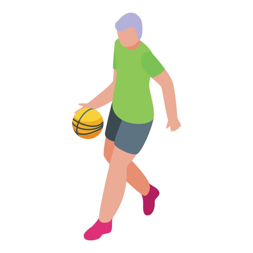 Senior Mann abspielen Basketball draussen Symbol isometrisch Vektor. Sport trainieren vektor