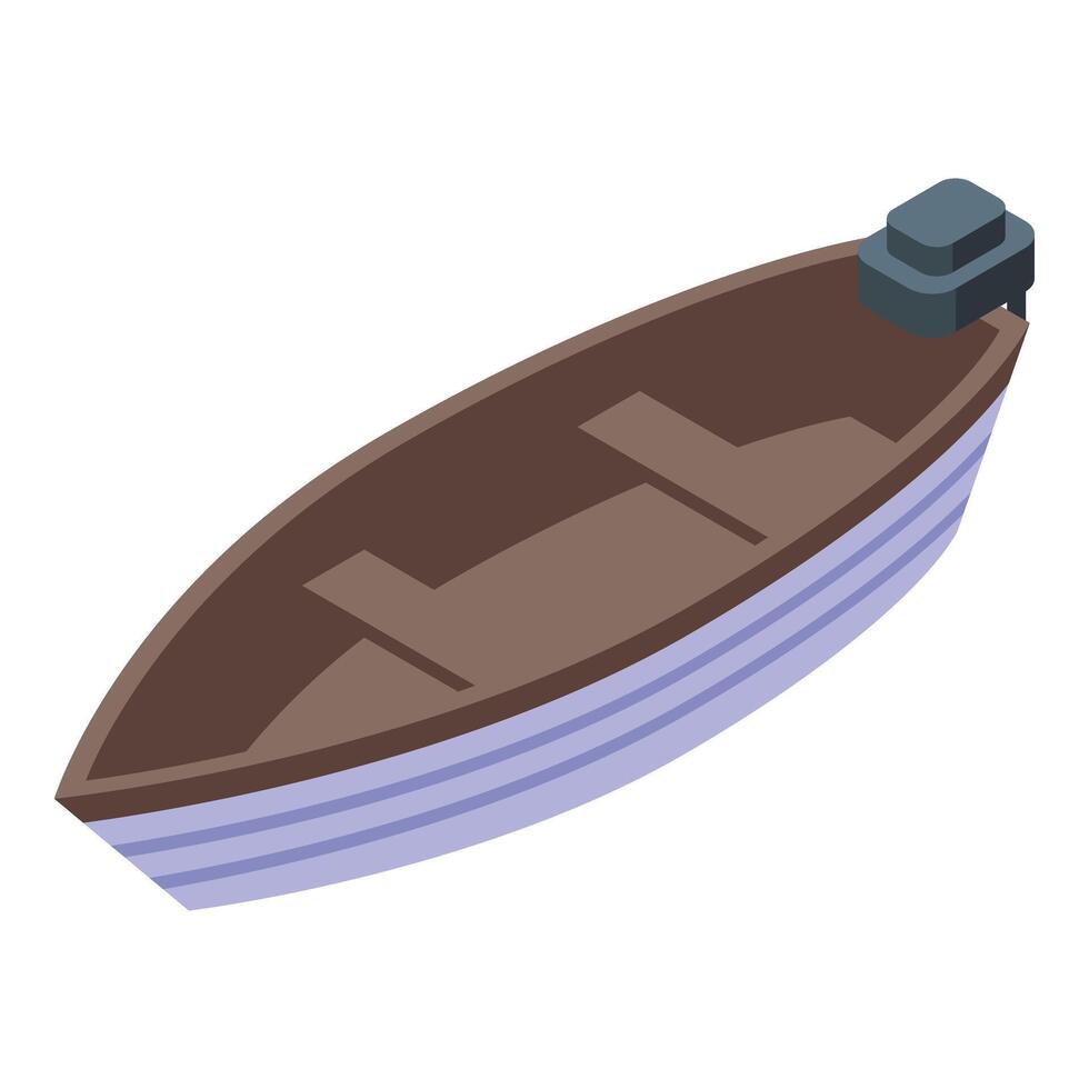 Angeln hölzern Boot Symbol isometrisch Vektor. Fischerei Hobby Schiff vektor