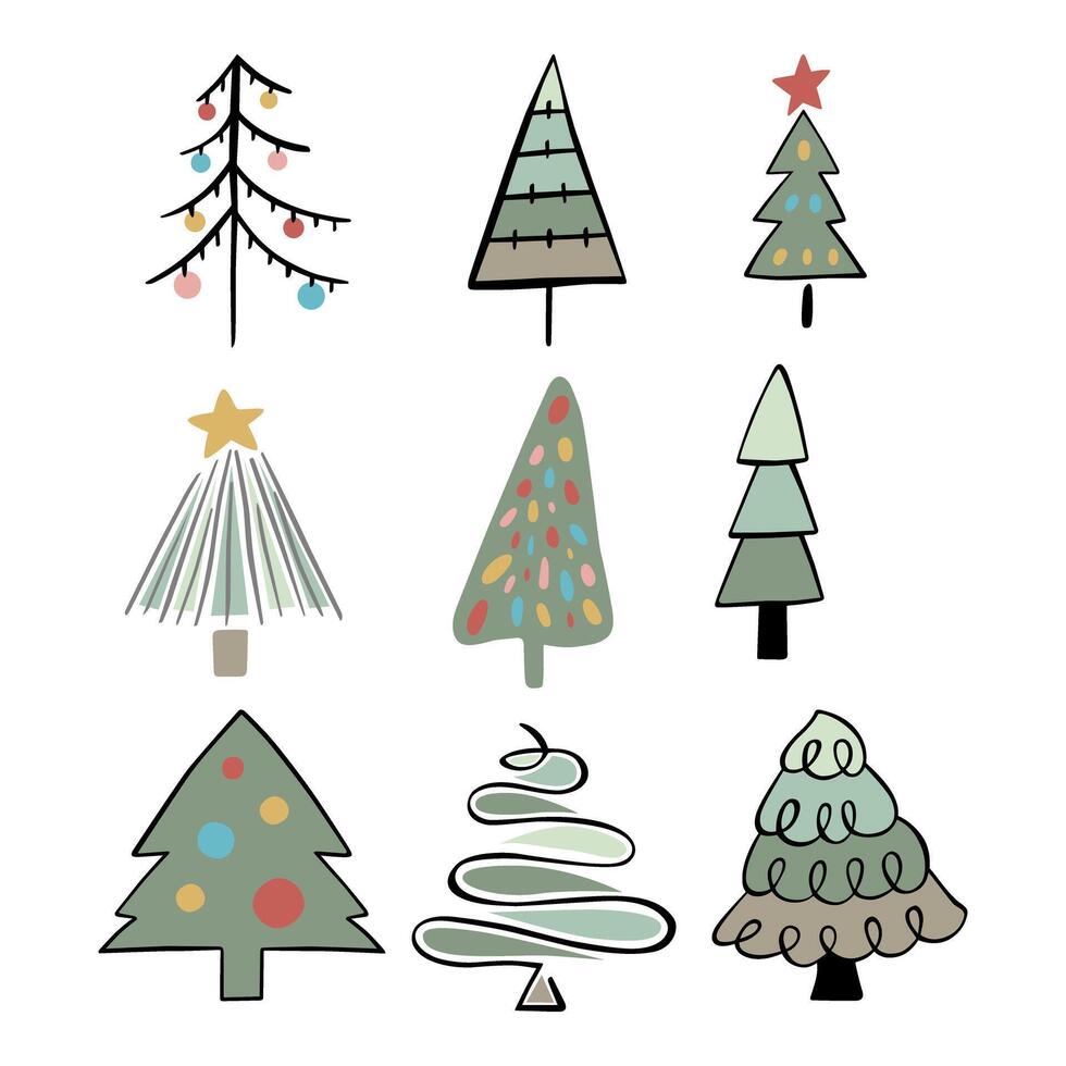 uppsättning av vektor illustration tecknad serie abstrakt jul träd.