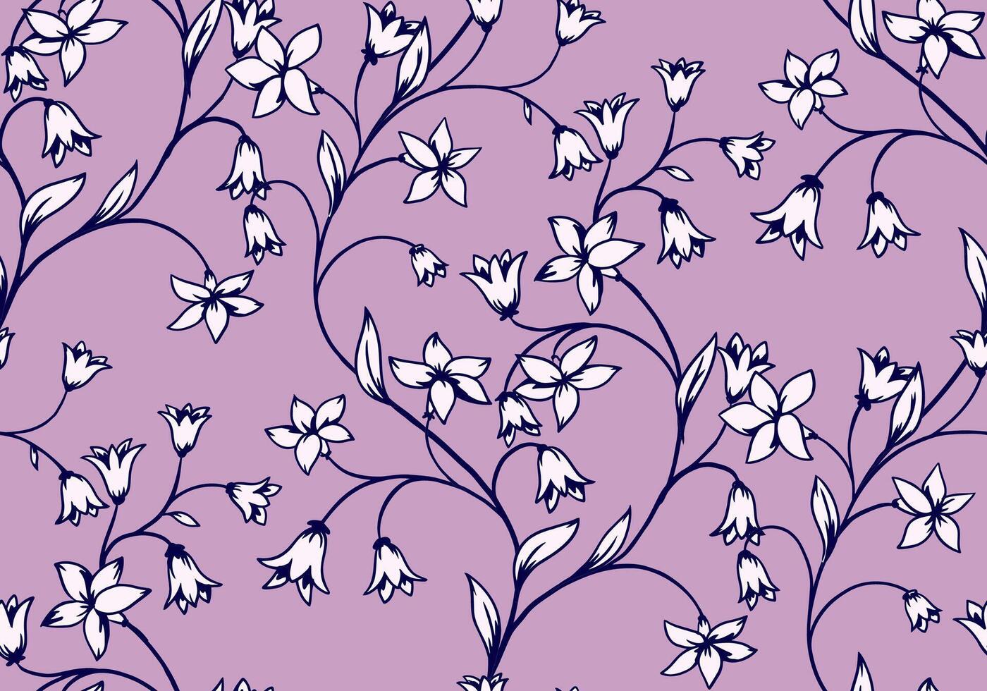 lila einfach nahtlos Muster mit verflochten Geäst mit winzig Blumen Glocken. abstrakt künstlerisch Blühen wild Wiese Blumen- Stängel Drucken. Vorlage zum Design, Stoff, Mode, Textil- vektor