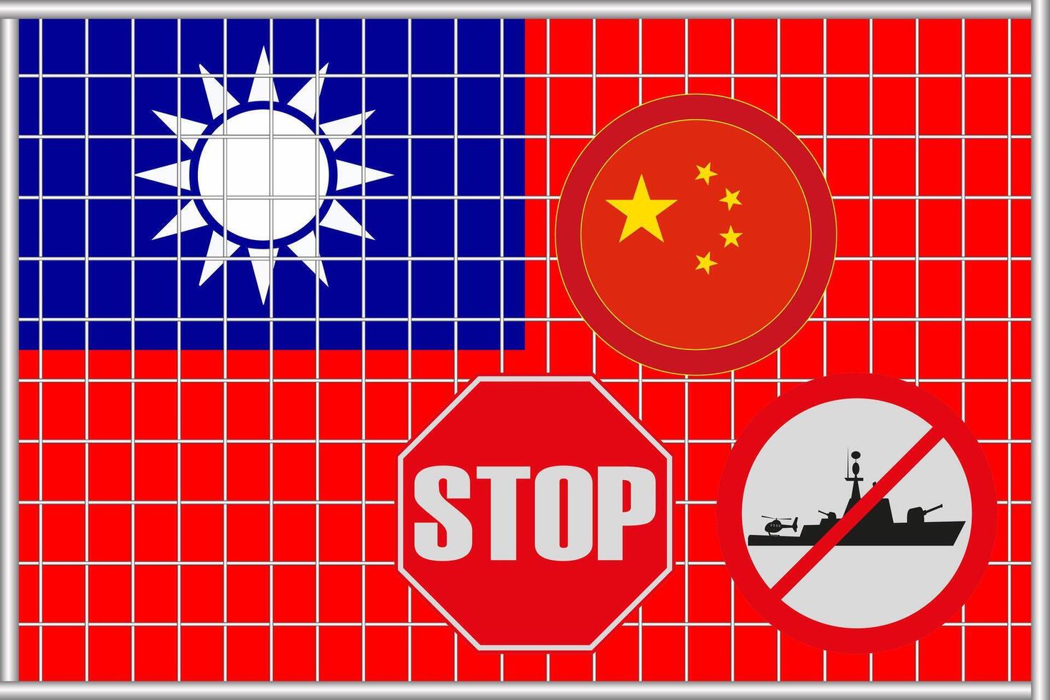 vektor illustration av de flagga av taiwan under de gitter. begrepp av isolationism. Nej krig.