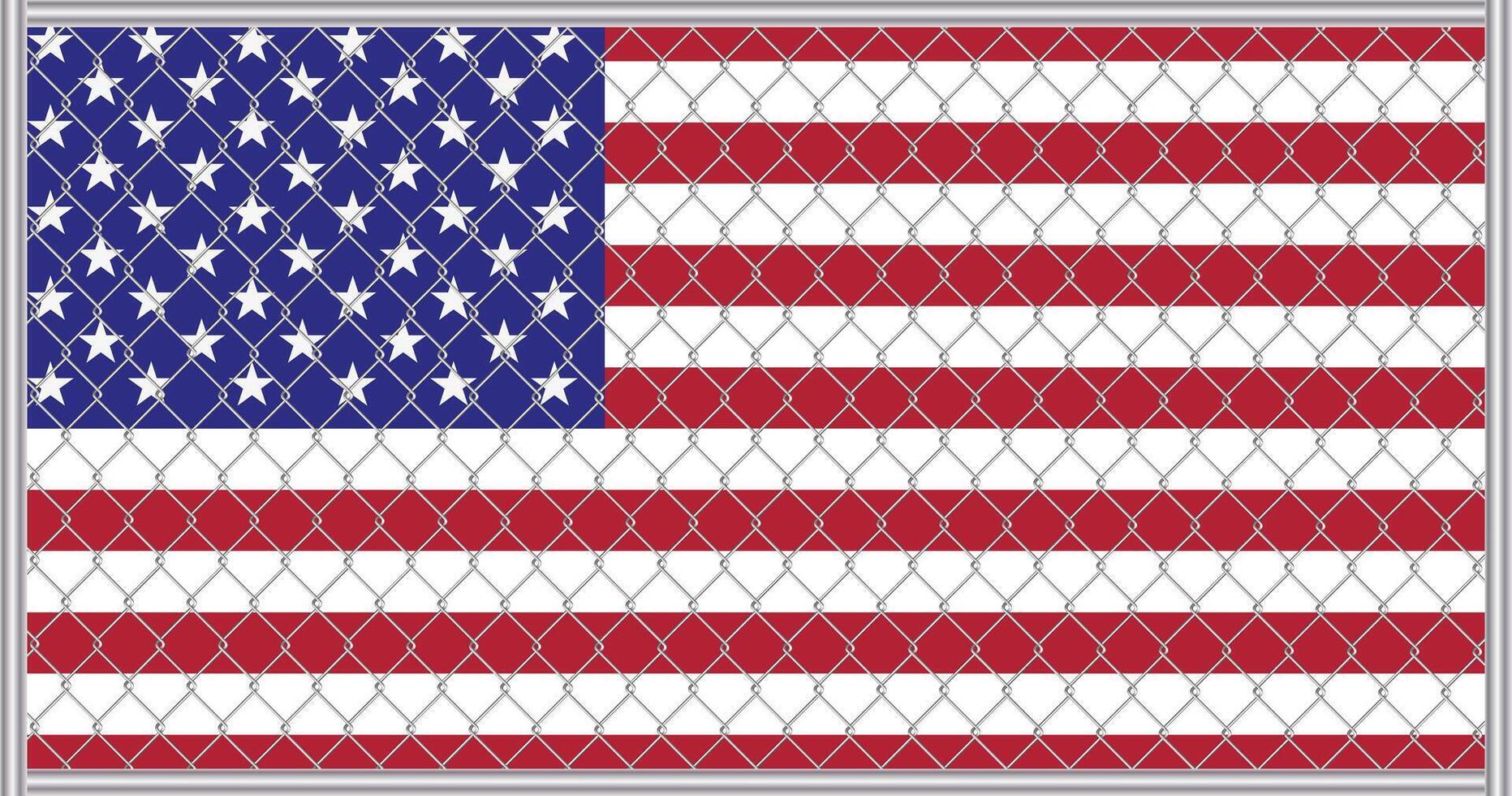 vektor illustration av USA flagga under gitter. begrepp av isolationism.